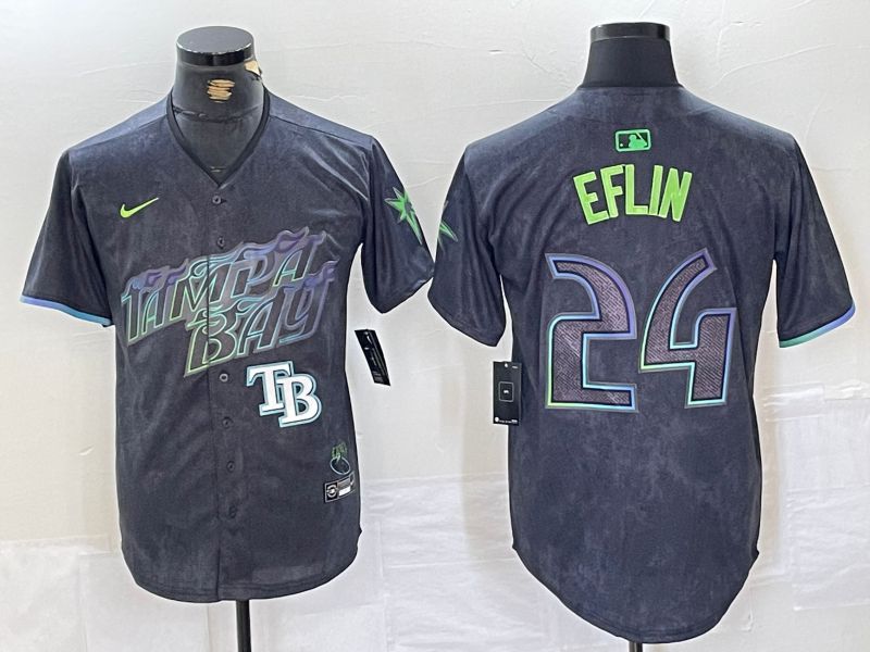 Men Tampa Bay Rays #24 Eflin Black City Edition Nike 2024 MLB Jersey style 4